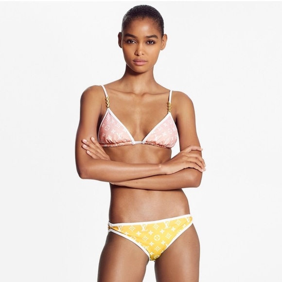 Louis Vuitton yellow monogram logo bikini swim suit